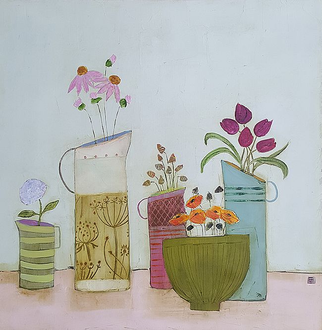 Eithne  Roberts - 4 jugs and little green bowl